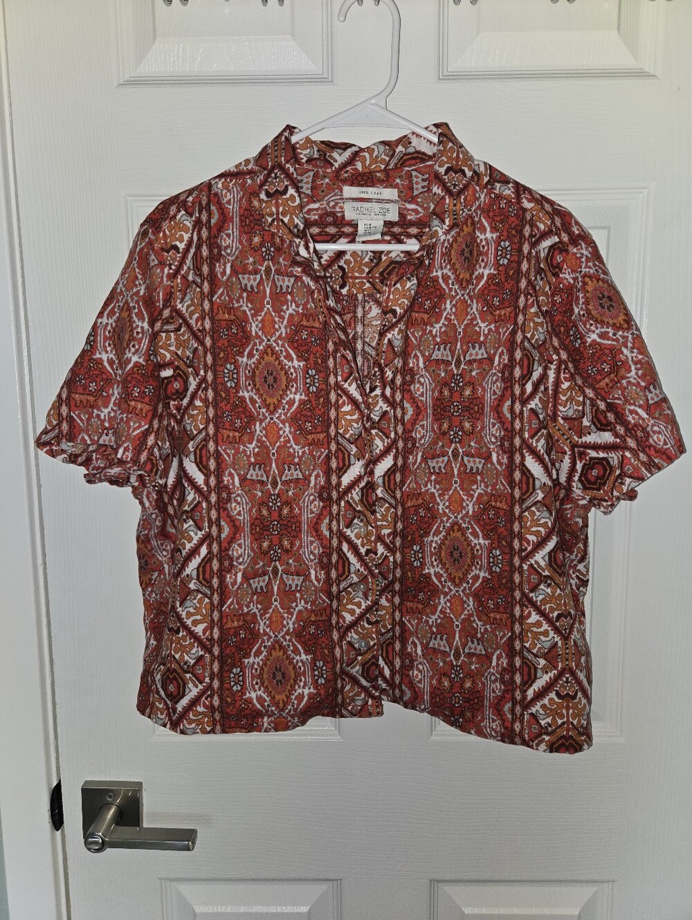 Rachel Zoe Linen Blend Boho Aztec Geometric Crop Top - Size XL